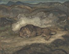 Lion Sleeping, 1810-75. Creator: Antoine-Louis Barye
