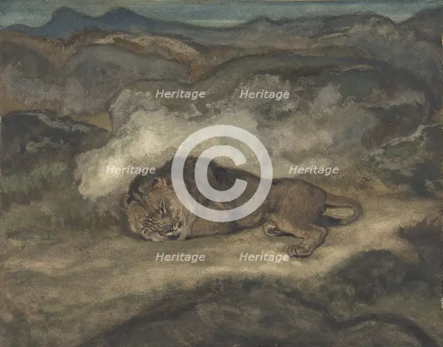 Lion Sleeping, 1810-75. Creator: Antoine-Louis Barye.