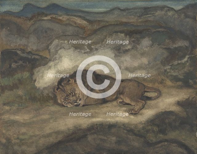 Lion Sleeping, 1810-75. Creator: Antoine-Louis Barye.