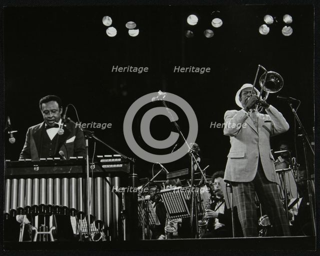 Lionel Hampton (vibraphone) and Al Grey (trombone) on stage at Knebworth, Hertfordshire, July 1982. Artist: Denis Williams