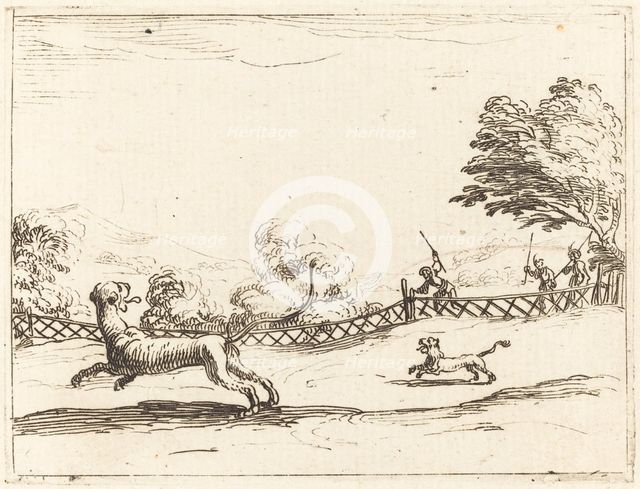 Lioness and Cub Pursued by Hunters. Creator: Jacques Callot.