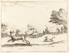 Lioness and Cub Pursued by Hunters. Creator: Jacques Callot