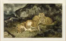 Lioness and Cubs, c. 1832. Creator: Antoine-Louis Barye