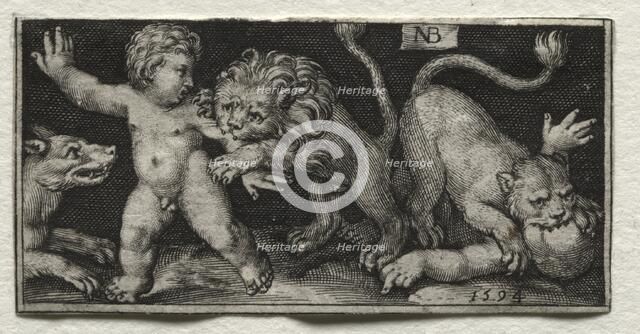 Lions Attacking Children, 1594. Creator: Nicolaes de Bruyn (Netherlandish, 1571-1656); A. van Londerseel.