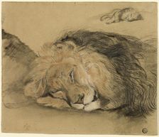 Lion's Head and Sketch of a Lion, n.d. Creator: Charles Edme Saint-Marcel-Cabin
