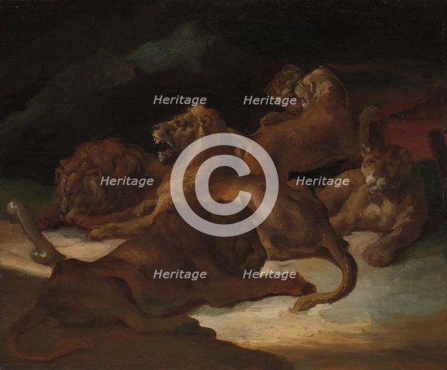 Lions in a Mountainous Landscape, ca. 1818-20. Creator: Theodore Gericault.
