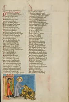 Lions Recognizing Jesus; Weltchronik, about 1400-1410. Creator: Unknown