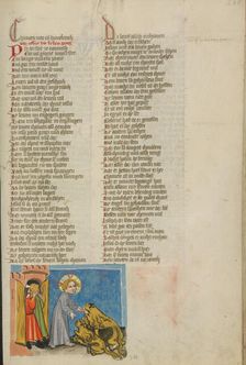 Lions Recognizing Jesus; Weltchronik, about 1400-1410. Creator: Unknown