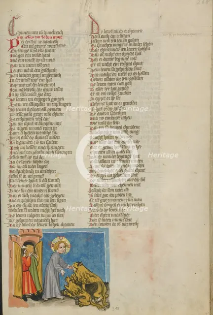 Lions Recognizing Jesus; Weltchronik, about 1400-1410. Creator: Unknown.