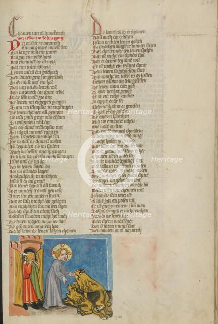 Lions Recognizing Jesus; Weltchronik, about 1400-1410. Creator: Unknown.