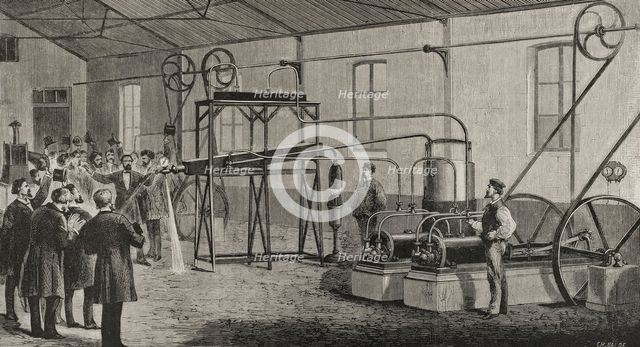 Liquefaction and solidification of hydrogen gas, December 1877 (1878).  Creator: Ch. Baude.