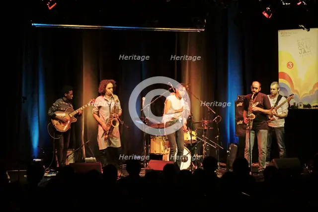 Liran Donin (bass), Arun Ghosh (clarinet) and Idris Rahman, Ropetackle Arts Centre, Shoreham, West S Artist: Brian O'Connor.