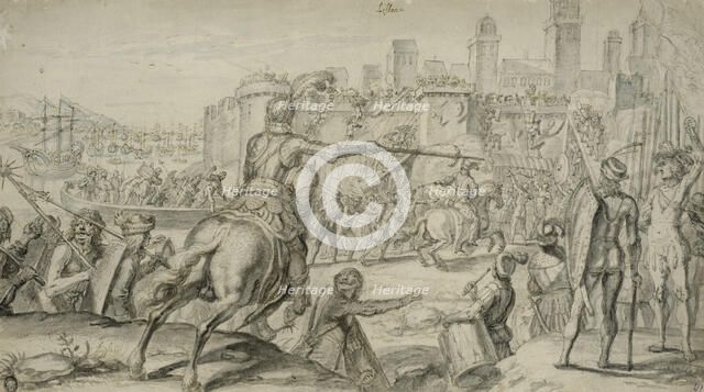 Lisbon Captured by French Troops under Robert of Normandy. Creator: Crispijn van de Passe.