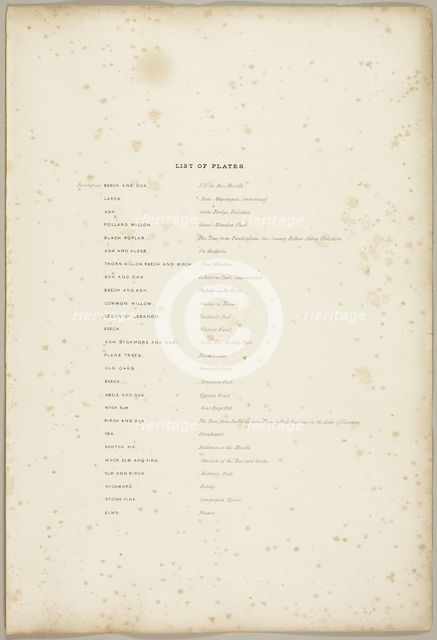 List of Plates, from The Park and the Forest, 1841. Creator: James Duffield Harding.