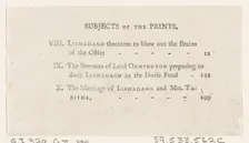 List of Plates VIII-X, from Tobias Smollett's "The Expedition of Humphry Clinker" (London,..., 1793. Creator: Thomas Rowlandson