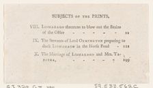 List of Plates VIII-X, from Tobias Smollett's "The Expedition of Humphry Clinker" (London,..., 1793. Creator: Thomas Rowlandson