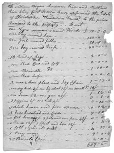 List of slaves, animals, etc and values for each, 1807. Creator: Unknown