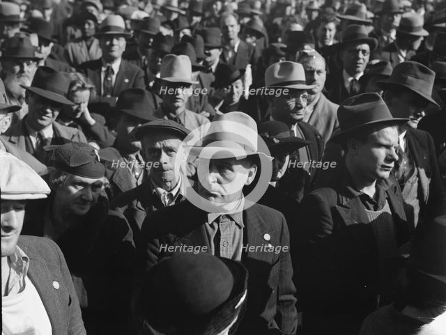 Listening to speeches at mass meeting of WPA workers..., San Francisco, California, 1939. Creator: Dorothea Lange.