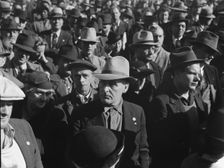 Listening to speeches at mass meeting of WPA workers..., San Francisco, California, 1939. Creator: Dorothea Lange