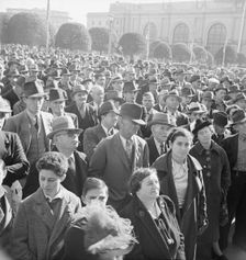 Listening to speeches at mass meeting of WPA workers..., San Francisco, California, 1939. Creator: Dorothea Lange