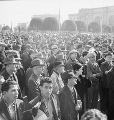 Listening to speeches at mass meeting of WPA workers..., San Francisco, California, 1939. Creator: Dorothea Lange