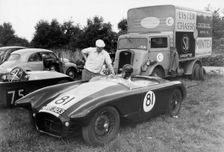 Lister Bristol with Archie Scott Brown and Brian Lister in paddock 1954. Creator: Unknown