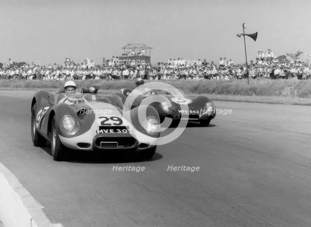 Lister Jaguar, Stirling Moss, Silverstone 1958. Creator: Unknown.