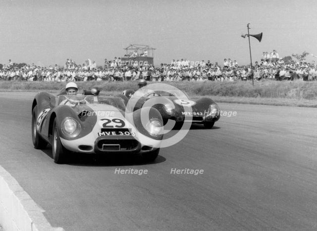 Lister Jaguar, Stirling Moss, Silverstone 1958. Creator: Unknown.