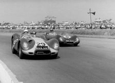 Lister Jaguar, Stirling Moss, Silverstone 1958. Creator: Unknown