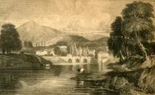Llangollen Bridge, Castle Dinas Bran, on the River Dee: North Wales 19th century. Creator: Unknown