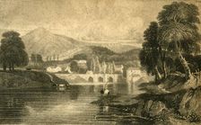 Llangollen Bridge, Castle Dinas Bran, on the River Dee: North Wales 19th century. Creator: Unknown