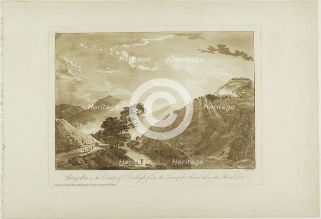 Llangollin in the County of Denbigh, from the Turnpike Road Above the River Dee, 1776. Creator: Paul Sandby.