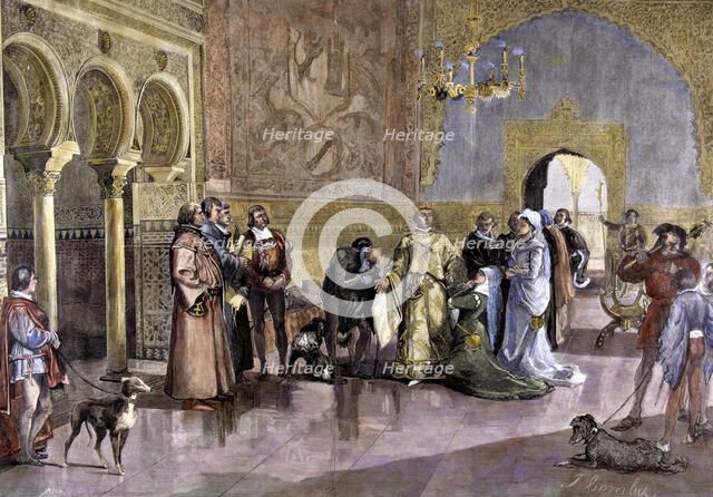 lllustration for 'The doctor of his honor', colored engraving in the Ilustración Española y Ameri…