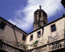 Lloctinent Palace, partial view of the upper side of the interior courtyard, at back the cathedra…