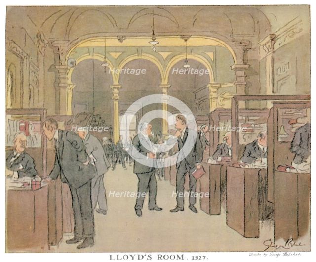 'Lloyd's Room. 1927 - As Seen by a Punch Artist', (1928). Artist: Unknown.