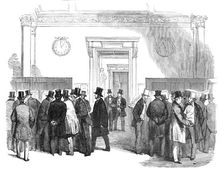 Lloyd's Merchants Room - Reading the News of the Victory of the Alma, 1854. Creator: Unknown