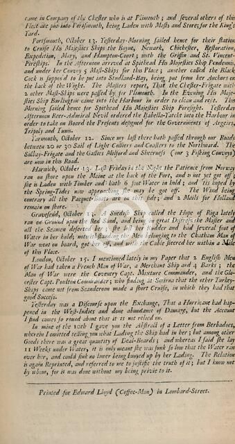 'Lloyd's News. London, October 15, 1696 - Numb. 20', 1928. Artist: Unknown.