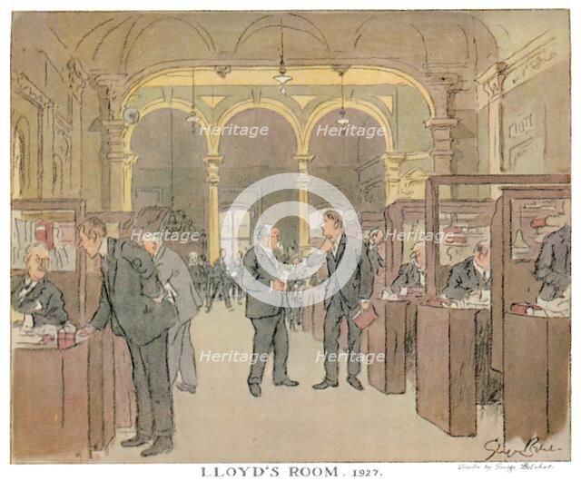 'Lloyd's Room. 1927 - As Seen by a Punch Artist', (1928). Artist: Unknown.