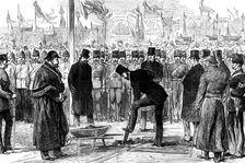 Lt.-Col. Gerard Smith cutting the first turf of the Hull, Barnsley...West Riding Ry. and Dock, 1881. Creator: Unknown