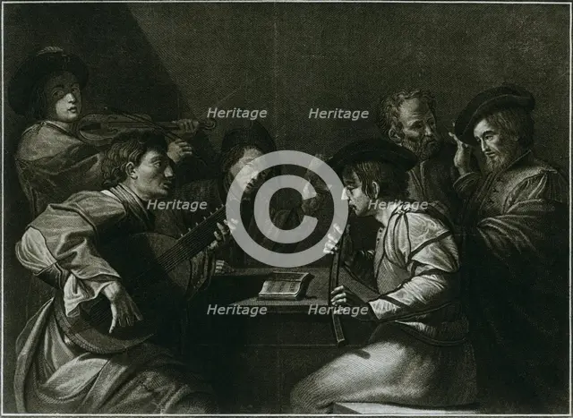 'Lute, violin and black (curved) zink; Italian engraving of the year 1784', 1948. Artist: Unknown.