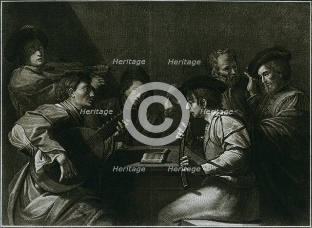 'Lute, violin and black (curved) zink; Italian engraving of the year 1784', 1948. Artist: Unknown.