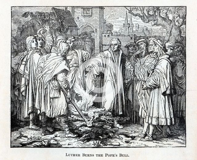Luther Burns the Pope's Bull, 1882. Artist: Anonymous  