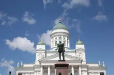 Lutheran Cathedral and the statue of Emperor Alexander II of Russia, Helsinki, Finland, 2011. Creator: Sheldon Marshall