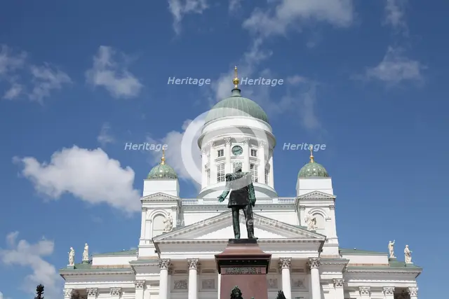 Lutheran Cathedral and the statue of Emperor Alexander II of Russia, Helsinki, Finland, 2011. Creator: Sheldon Marshall.