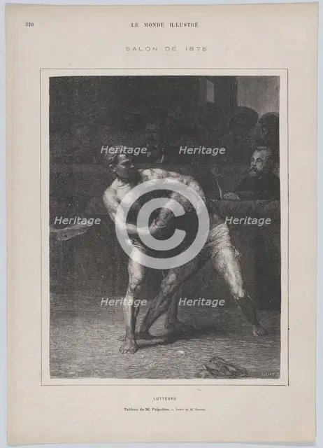Lutteurs (The Wrestlers), from "Le Monde Illustré", May 22, 1875. Creator: Auguste Joliet.