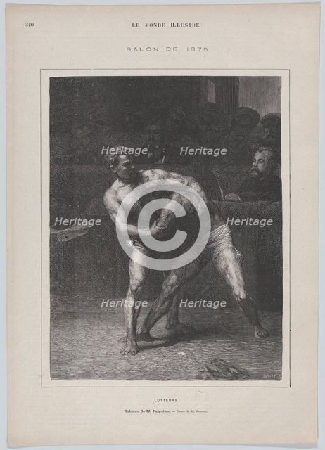 Lutteurs (The Wrestlers), from "Le Monde Illustré", May 22, 1875. Creator: Auguste Joliet.