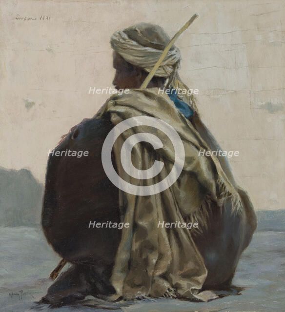Luxor, seated Arab, three-quarters turned away, 1891. Creator: Henry Brokman.