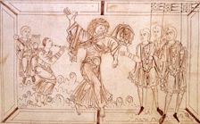 Luxuria tempting men to abandon their arms in favour of debauchery, c950-c999. Creator: Unknown