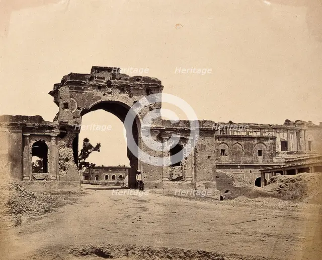 Lucknow, India: gateway of the Lucknow Residency, showing damage caused during the..., c1858. Creator: Felice Beato.