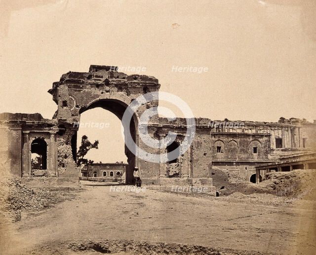 Lucknow, India: gateway of the Lucknow Residency, showing damage caused during the..., c1858. Creator: Felice Beato.